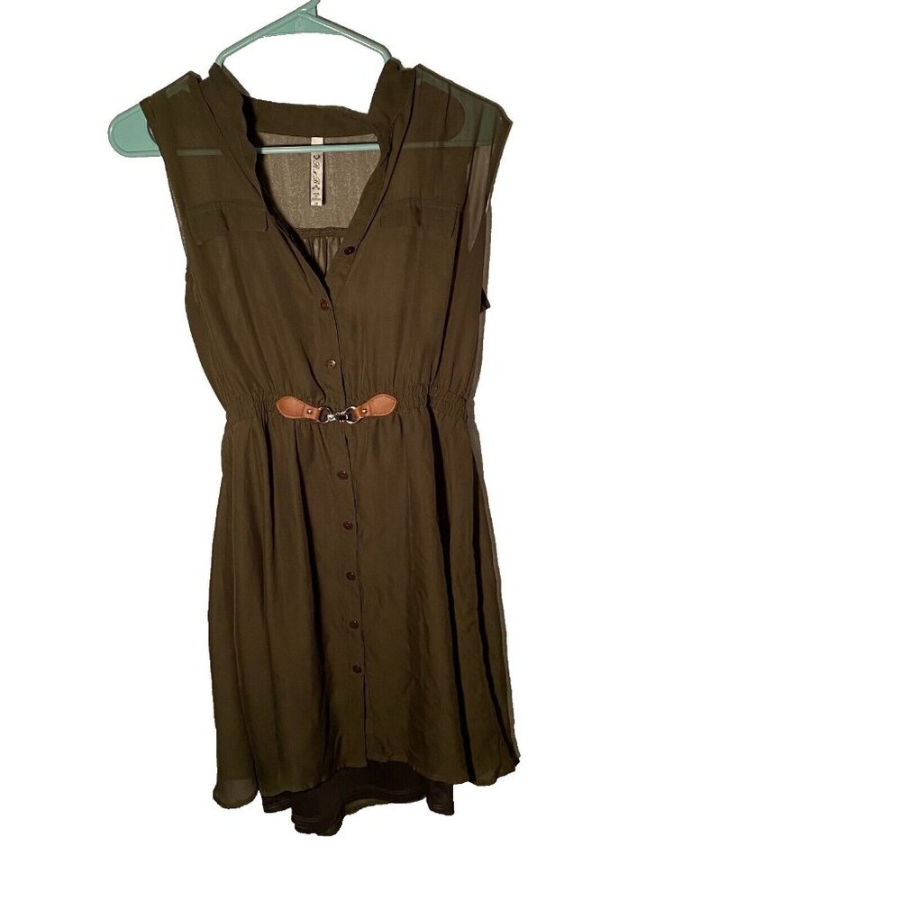 Green Sleeveless Dress with‎ Faux Belt Size Medium